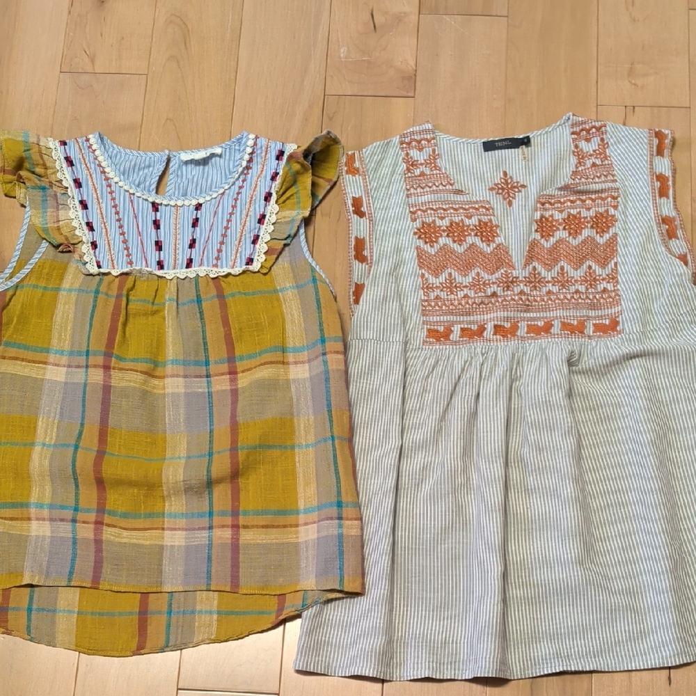THML Multicolor Plaid and Striped Tank Tops